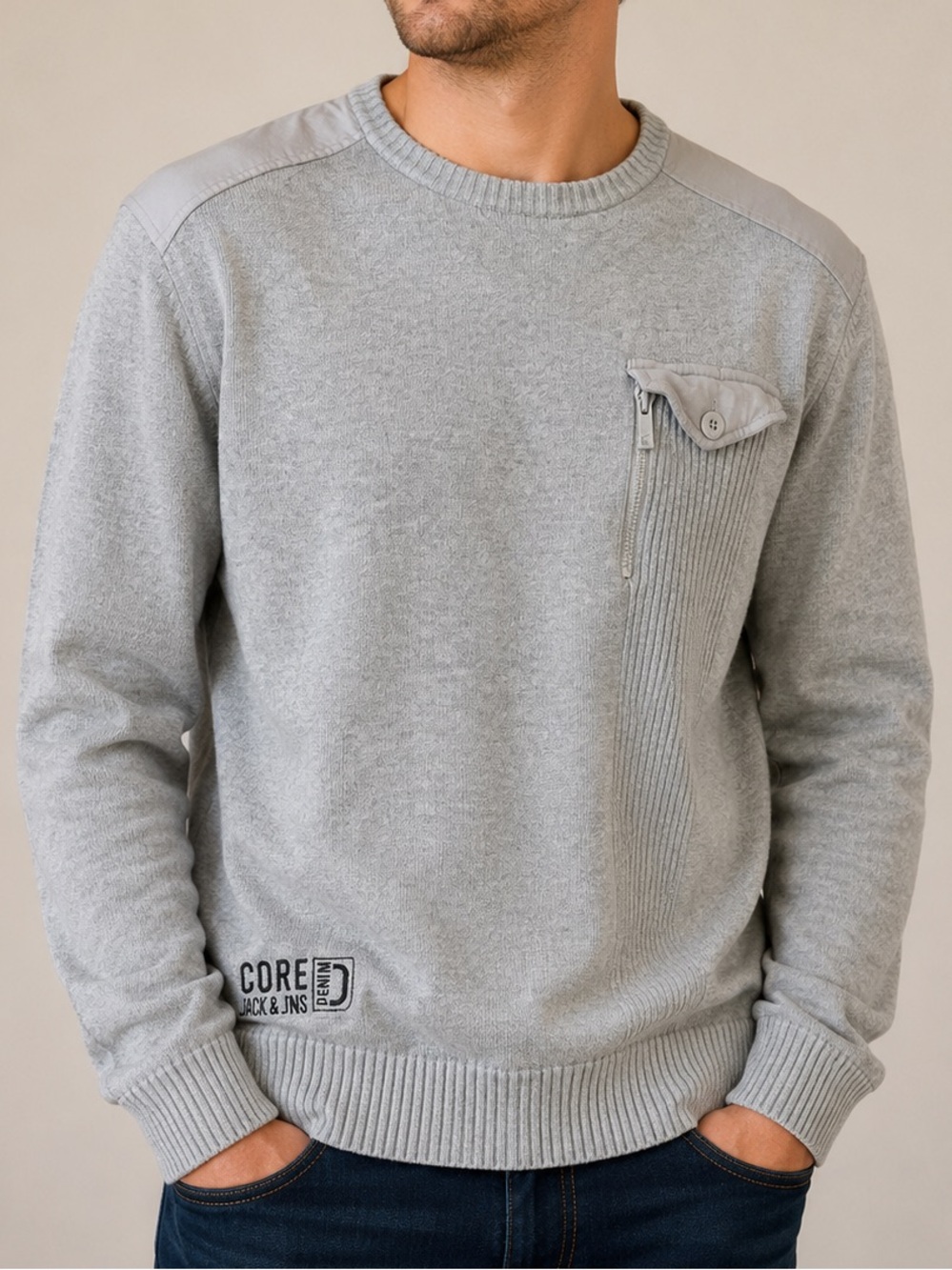 Jack & Jones Edward Knit Grey Crewneck Sweater Men’s XL Cotton Pullover
